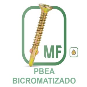 PBEA Parafuso Autoperfurante Ponta Broca Cabeça Chata Phillips C/Estrias Escariadoras/Asas de Expansão Bicromatizado Amarelo