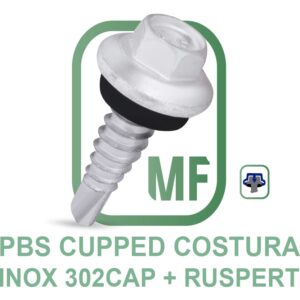 PBS CUPPED COSTURA Parafuso Autoperfurante Ponta Broca # 1 Cabeça Sextavada Cupped Costura Com Arruela de EPDM Ruspert 1.000H Inox 302 Cap
